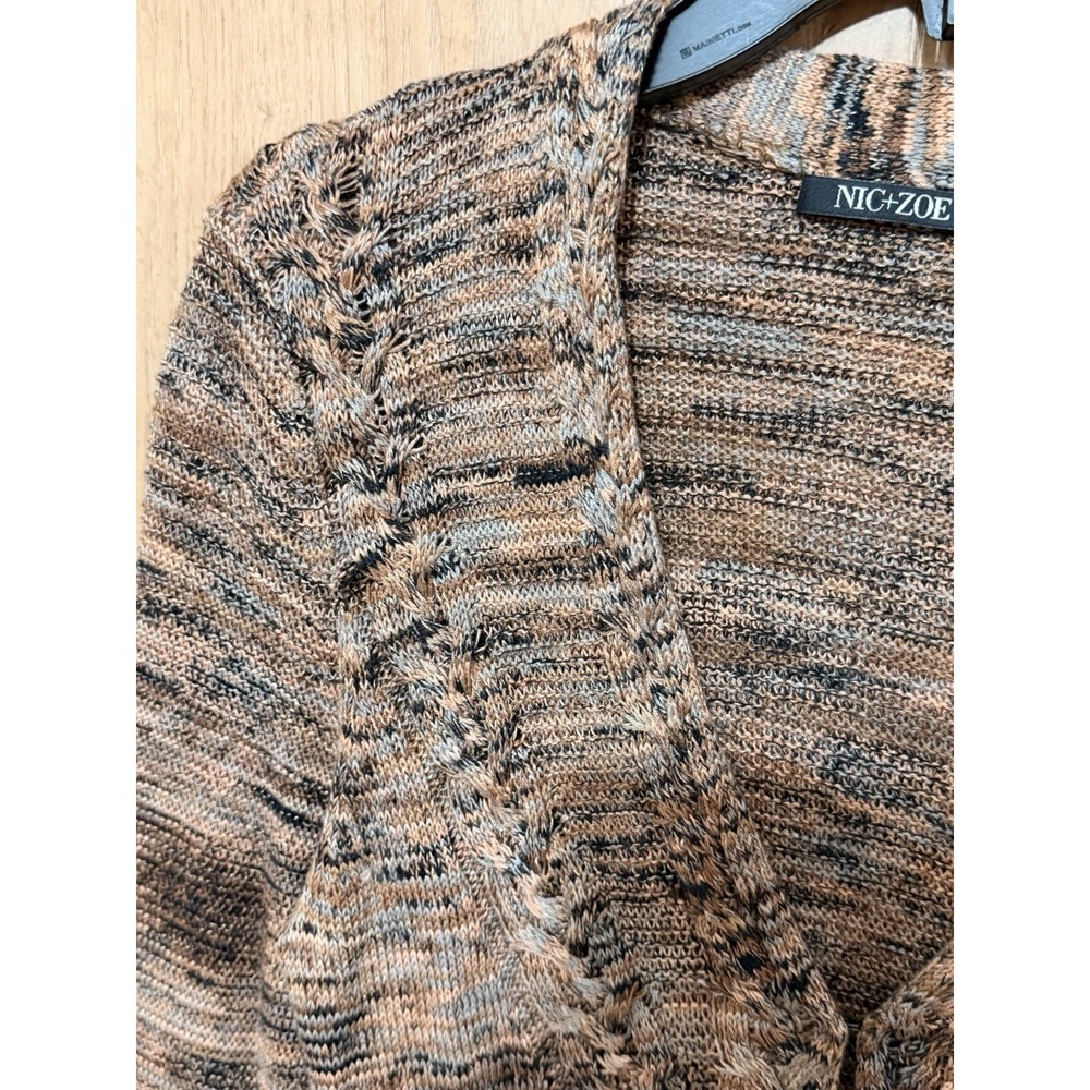 NIC+ZOE Multicolor Textured Knit V Neck Cardigan Sweater Women's M Braided Trim - Picture 11 of 16